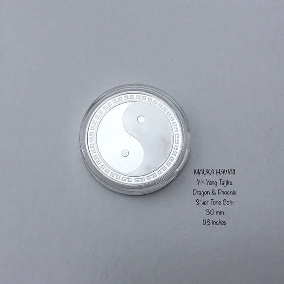 Yin Yang Taijitu Silver Tone Coin & Glass Stainless Locket 60cm Stainless Chain - Picture 5 of 10